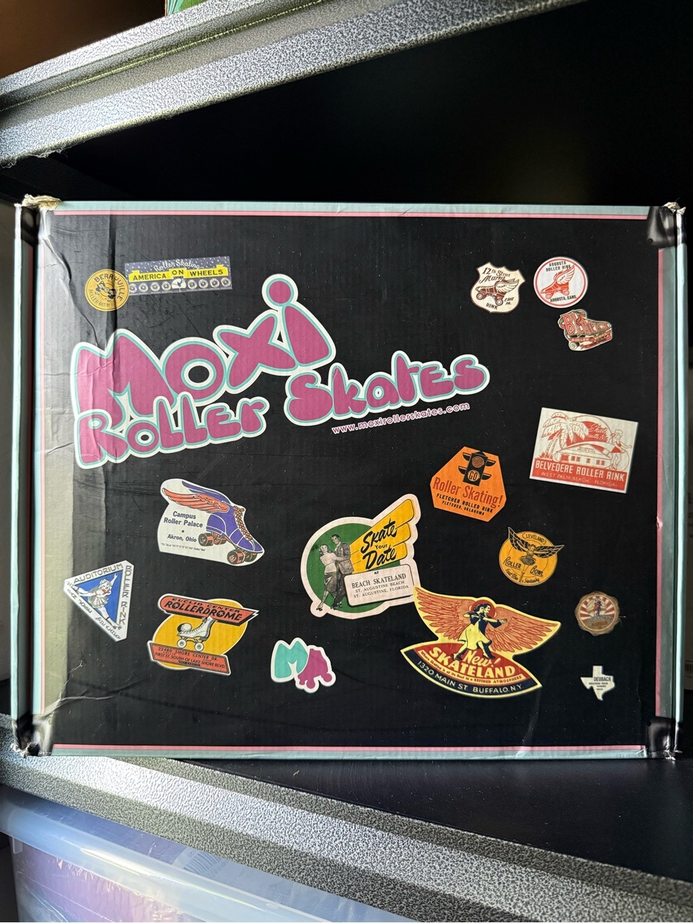 Moxi Roller Skates Trunk Cardboard Box Cord Management Storage Cute Retro Kitsch
